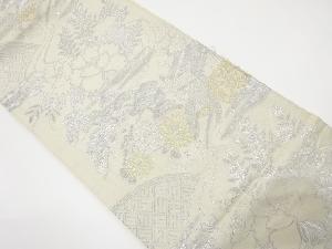 アンティーク　御所車に松・牡丹模様織り出し袋帯（材料）